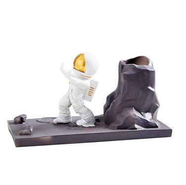 Awestuffs Porcelain Standard Astronaut Mobile Phone Stand with Pen Stand for Smartphones and Tablet  White
