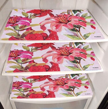 Kuber Industries Flower Design PVC 6 Pieces Refrigerator Drawer Mats Pink CTKTC13671