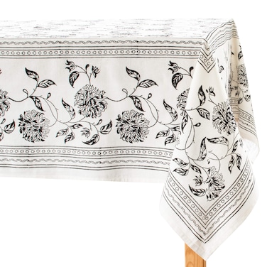 Lotus  Ivory Side Table Runners 100 Cotton Floral Hand Block Print Pack of 1 Fabric Lined  No Fray Edges  Floral1 Black 60x60