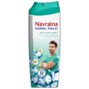 Navratna Cool Talc Active Deo  Talcum Powder  Body Odour Protection  Strong Cooling Effect  Long Lasting Freshness  Fragrance 400gm