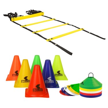 BELCO SPORTS PVC Cones Pack 6 10 Space Markers and Ladder Agility 4 Meter Combos Multicolour 6 Inch Set1