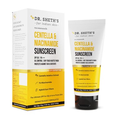 Dr Sheths Centella  Niacinamide Oil Control Sunscreen with SPF 50  PA  Gel Based Formula with Dry Touch Matte Finish  Ideal for Oily  AcneProne Skin  176 Oz50 g