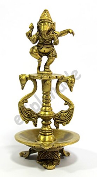 eSplanade  8  Peacock Diya with Bell  Lotus Shaped Round Brass Diya  Oil Lamp Deepam  Home Decor  Kuthu Vilakku  Oil Lamps for Home and Office