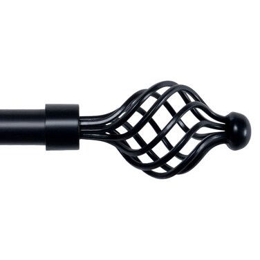 Black Curtain Rods for windows 36 to 66 Curtain rod with Twisted Cage Finials and Brackets  By Deco Essential