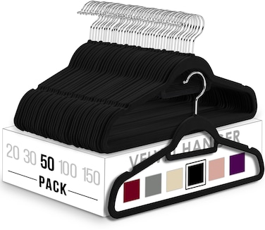 Utopia Home Premium Velvet Hangers 50 Pack  NonSlip Clothes Hangers with Tie Bar  Black Hangers  Standard Hangers with 360 Degree Rotatable Hook  Heavy Duty Coat Hangers