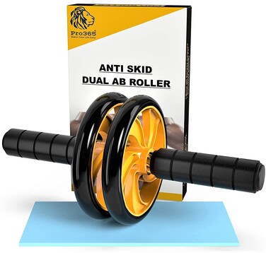 PRO365 Home Gym Ab RollerIndoor Ab Wheel for Abs WorkoutsDual Abdominal ExerciseCore Workouts for Men and Women 6 MM Safe Knee Mat Yellow Roller PRO