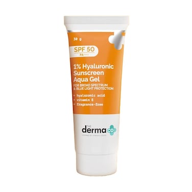 The Derma Co 1 Hyaluronic Sunscreen Aqua Gel with SPF 50  PA  Provides Blue Light Protection  Suits Oily to Normal Skin  Men  Women  106 Oz30g