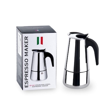 Saiyam Stainless Steel Espresso Maker Stovetop Coffee Percolator Italian Coffee Maker Moka Pot 4 Cup  200 ml Silver