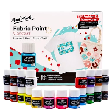 Mont Marte Signature Fabric Paint 20pc x 07oz 20ml Suitable for DIY Fashion and Homewares