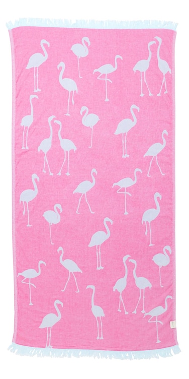 InfuseZen Turkish Towel  Thin  Absorbent Peshtemal Beach Bath Towels  100 Cotton Oversized Hammam Fouta Towel Lightweight Pool Gym Travel Towel with Flamingo Design Pink