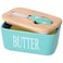 Lxmons Ceramic Butter Dish with Wooden Lid Large Butter Container Keeper Storage with Stainless Steel Butter Knife Spreader Bamboo Cover and Silicone Sealing Ring for West East Coast Butter Aqua