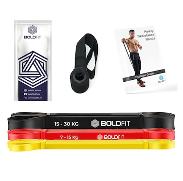 Boldfit Heavy Resistance Band for Exercise  Stretching Yellow Red and Black