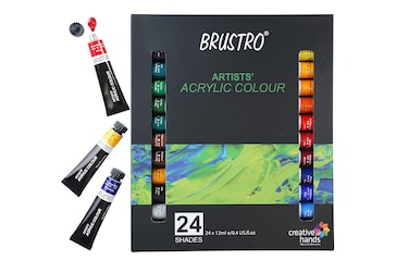 BRUSTRO Acrylic Paint colour set  Set of 24 Colours X 12ml Tubes  Highly pigmented Opaque Colors Intermixable Great Opacity Perfect For Students Adults Beginners Professionals and Artists