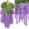 Pauwer Wisteria Hanging Flowers 24 Pack Fake Flower Garland Artificial Wisteria Vines Rattan Silk Flower String Wedding Party Wall DecorationsPurple