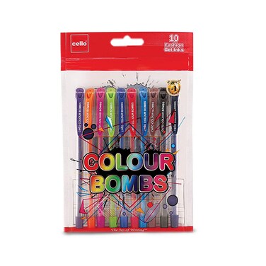 Cello Colour Bombs Coloured Ink Gel Pens  Pack of 10  10 Vivid Ink Colours  Coloured Gel Pens  Gel Pen for Students Ideal for Art Project work Journal Work Presentations