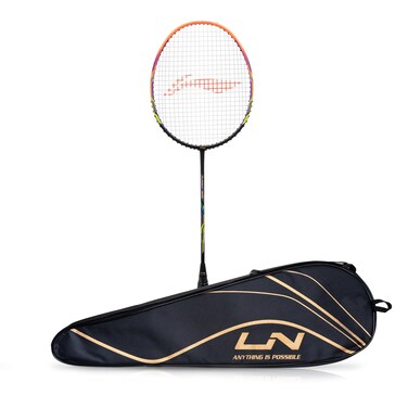 LiNing Turbo 99 Carbon Fibre Strung Badminton Racket with Full Racket Cover BlackLimeOrange  For Intermediate Players  84 grams  Maximum String Tension  30lbs