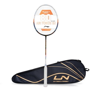 LiNing Air Force 80 Lite Carbon Fiber Strung Badminton Racket with Free Full CoverBlackWhitePack of 1