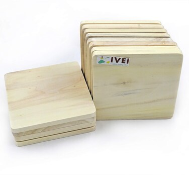 IVEI DIY Wood Coasters Square  Plain Wooden Coasters Square Shaped Blank Cutouts for Painting Wooden Sheet Craft Decoupage Resin Art Work  Decoration  Set of 12 325 in X 325 in