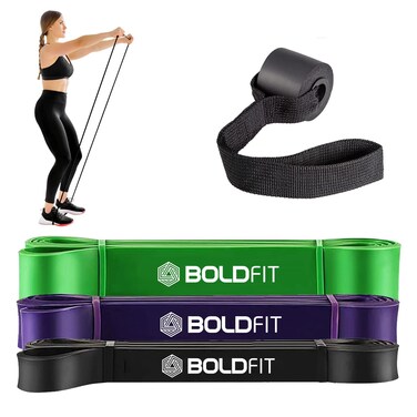 Boldfit Natural Rubber Heavy Resistance Band for Exercise  Stretching Black Purple and Green