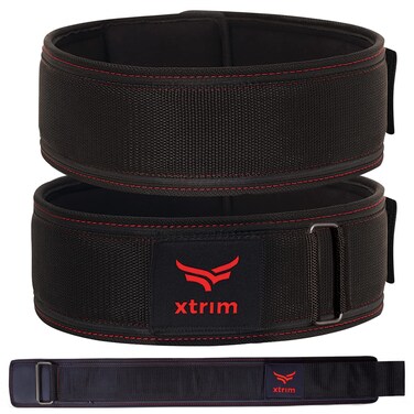 XTRIM Unisex 4 Inches Weightlifting Gym Belt with PUFoam Padded Comfort For Fitness Workout Moisture Wicking Lining Washable Fabric Hook  Loop Closure M Fits 2832 inches Black