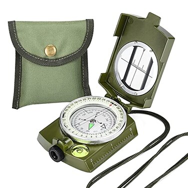 Military Lensatic Sighting Compass Survival with Carrying Bag Compass for HikingWaterproof and Shakeproof Army Green