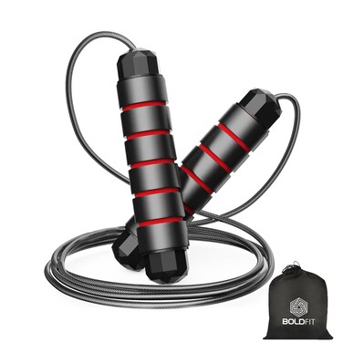 Boldfit PVC Jump Rope For Men  Women Adjustable Jumping Rope Exercise Rope For Workout Red Black