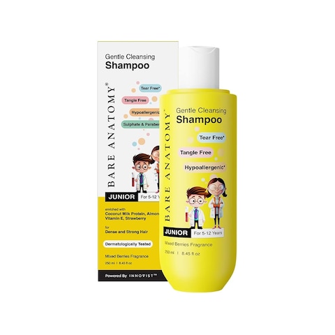 Bare Anatomy Junior Gentle Cleansing Shampoo For Kids from 512 Years  TearFree  Hypoallergenic pH 55  Coconut Milk Protein Almond Oil Vitamin E  Strawberry  SLS  Paraben Free 88 Floz
