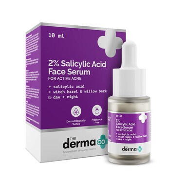The Derma Co 2 Salicylic Acid Serum with Witch Hazel  Willow Bark for Active Acne  10ml