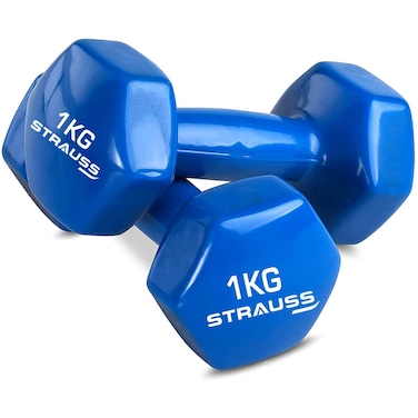 STRAUSS Vinyl Dumbbell 2 KG Pair 1 KG Each Blue