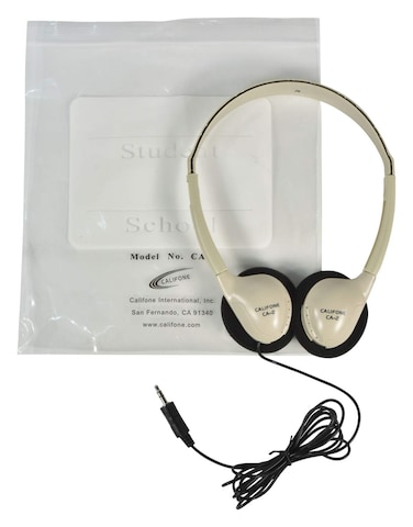 Califone CA2 Individual Stereo Headphones with Resealable Storage Bag Adjustable Beige