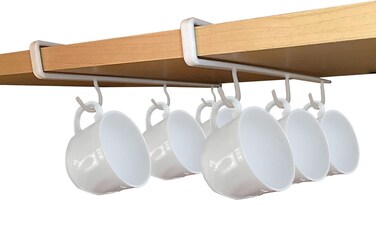 Better Houseware Coffee Mug Holder UnderShelf Mug Rack with 6 Hooks Cup Organizer for Kitchen Cabinets Set of 2 White