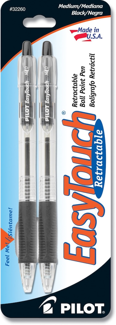 PILOT EasyTouch Refillable  Retractable Ballpoint Pens Medium Point Black Ink 2Pack 32260
