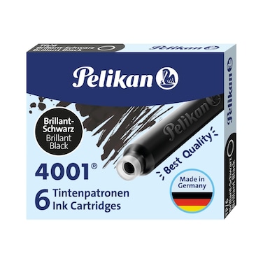 Pelikan 4001 TP6 Ink Cartridges for Fountain Pens Brilliant Black 08ml 6 Pack 301218