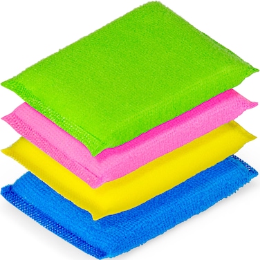 DecorRack 4 NonScratch Microfiber Cleaning Sponges Heavy Duty Multipurpose Scrubbing Pads Multicolor Sponges