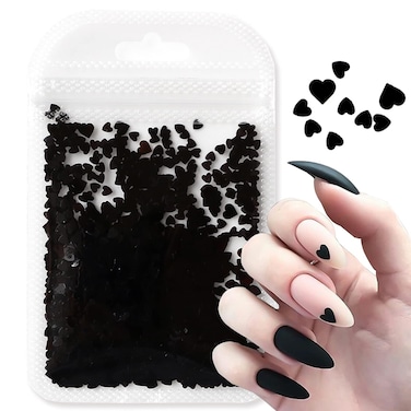 Heart Nail Art Decals Black Heart Nail Sequins Holographic Sweet Love Heart Nail Glitter Flakes Shining Sequin for Nail Art Paillette Manicure 3D DIY Nail Art Decorations 1Bags Black
