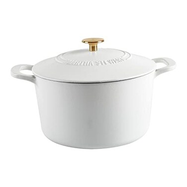 MARTHA STEWART Gatwick 7 QT Enamel Cast Iron Dutch Oven Matte White White Matte