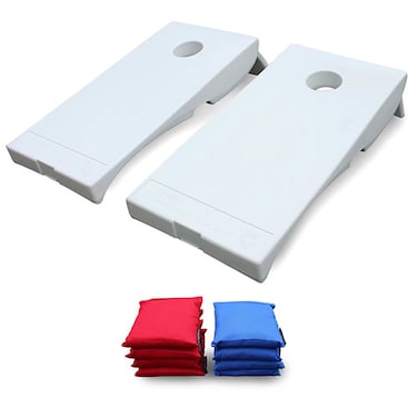 Driveway Games All Weather Corntoss Bean Bag Cornhole Yard Game Set for Indoor and Outdoor Use with 2 Target Boards and 8 Bean Bags White