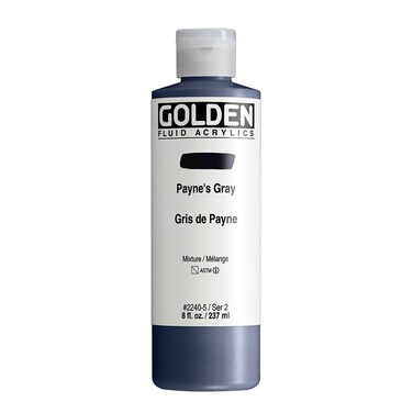 Fluid Acrylics by GOLDEN Paynes Gray 8 fl oz Bottle Professional Acrylic Paint SemiTransparent