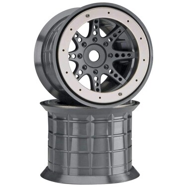 Axial AX8042 Oversize 8Spoke RC Monster Truck Beadlock Wheels 17Mm with 14Mm Adapters Black Set of 2 AXIC8042