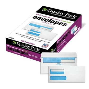 Quality Park 8 58 Security Envelopes Double Window Self Seal Envelopes for InvoicesStatements 358 x 858 24 lb White 500Box QUA24539