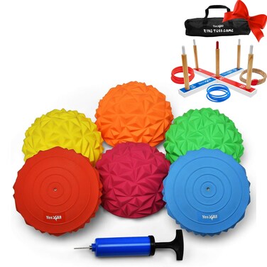 Yes4All Hedgehog Balance Pods for Exercise Core Body Balancing Balance Pods for Kids  Adults with Hand Pump  Set of 6
