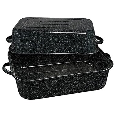 Granite Ware 21 in Oven Rectangular Roaster with lid Speckled Black  Accommodates up to 25 lb poultry or roast