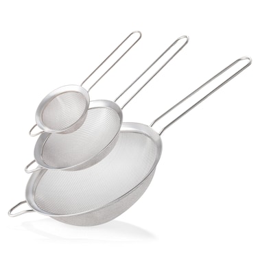 3PCS Fine Mesh Strainers Set Little Cook Stainless Steel Colanders and Sifters with Sturdy Handle Perfect for Sift Strain Drain and Rinse Vegetables Pastas and TeaLarge  Medium  Small3PCS