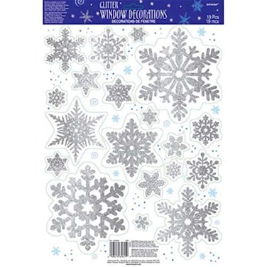 Silver Snowflake Glitter Vinyl Window Decoration  1 Pc  Elegant Winter Wonderland Decor  Removable Sticker for Home or Office
