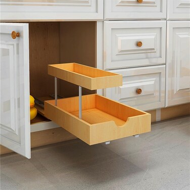 2 Tier Pull Out Organizer Shelf Sliding Drawer Storage for Kitchen Bathroom Storage Cabinet Under Sink Slide Out Shelf Organizing Storage PullOut Cabinet Organizer Roll Out Drawer 12 Width