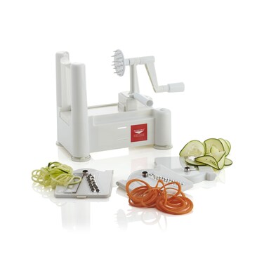 Paderno World Cuisine 3Blade Vegetable Slicer  Spiralizer CounterMounted and includes 3 Stainless Steel Blades