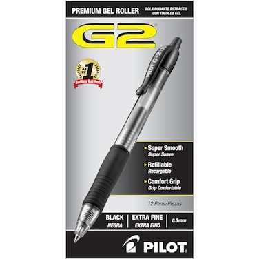 Pilot G2 Premium Gel Roller Pens Extra Fine Point 05 mm Pack of 12 Black