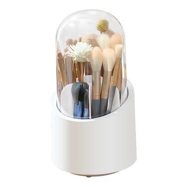 SerYogin Makeup Brush Holder With Lid 360Degree Rotating Dustproof Makeup Organizer Brush For Vanity Pen Holder Cosmetic Brush Storage Box For Vanity Home Office Art Supply
