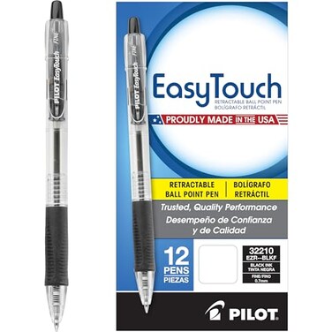 PILOT EasyTouch Refillable  Retractable Ballpoint Pens Fine Point Black Ink 12Pack 32210