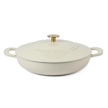 Martha Stewart 35Quart Enameled Cast Iron Dutch Oven Braiser  Linen wGold Knob
